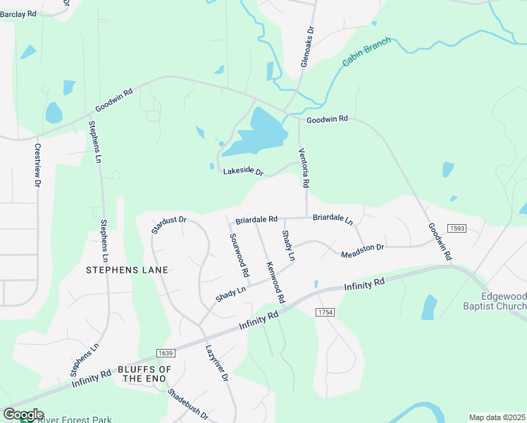 map of restaurants, bars, coffee shops, grocery stores, and more near 1205 Briardale Road in Durham