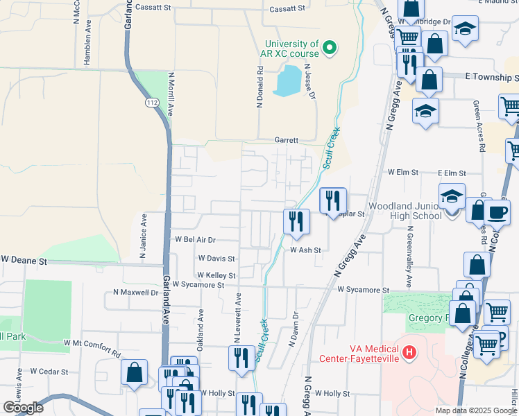 map of restaurants, bars, coffee shops, grocery stores, and more near 774 West Poplar Street in Fayetteville