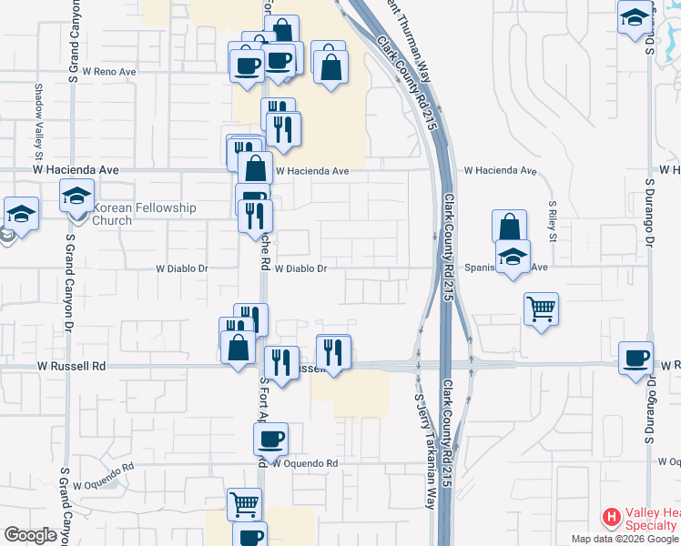 map of restaurants, bars, coffee shops, grocery stores, and more near 5503 Jinan Street in Las Vegas