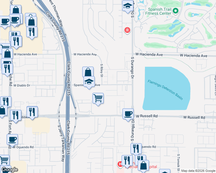map of restaurants, bars, coffee shops, grocery stores, and more near 8744 Cerrito Canyon Court in Las Vegas