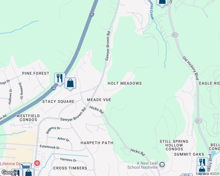 map of restaurants, bars, coffee shops, grocery stores, and more near 500 Holt Valley Road in Nashville