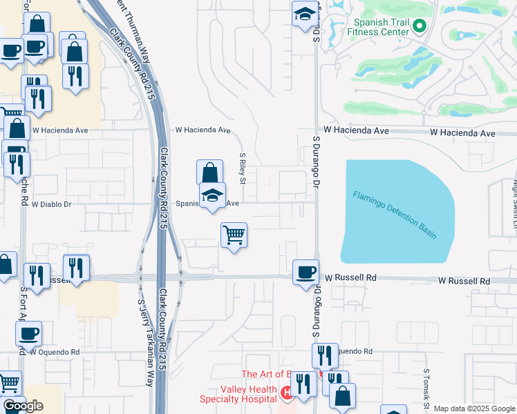 map of restaurants, bars, coffee shops, grocery stores, and more near 8755 Spanish Ridge Avenue in Las Vegas