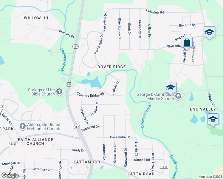map of restaurants, bars, coffee shops, grocery stores, and more near 7 Ballard Court in Durham