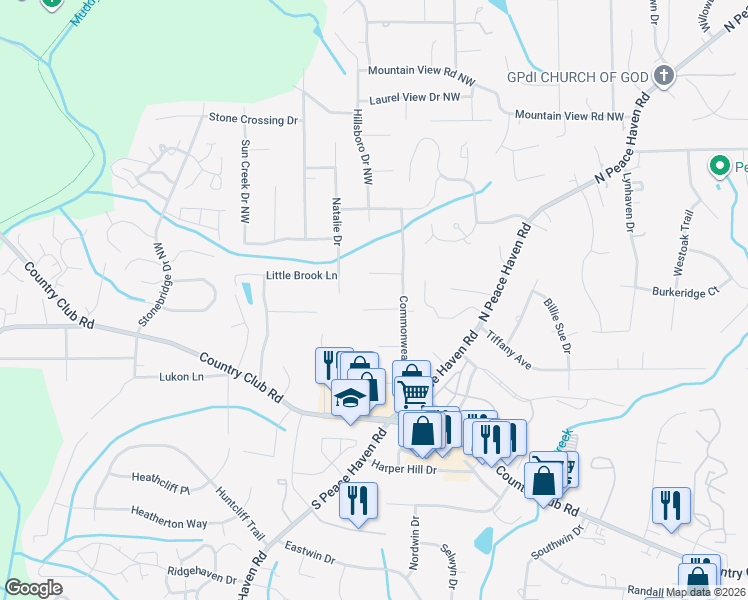 map of restaurants, bars, coffee shops, grocery stores, and more near 5041 Rushland Drive in Winston-Salem