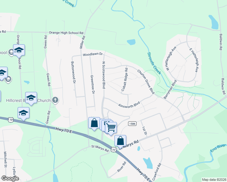 map of restaurants, bars, coffee shops, grocery stores, and more near 1419 Starmont Drive in Hillsborough