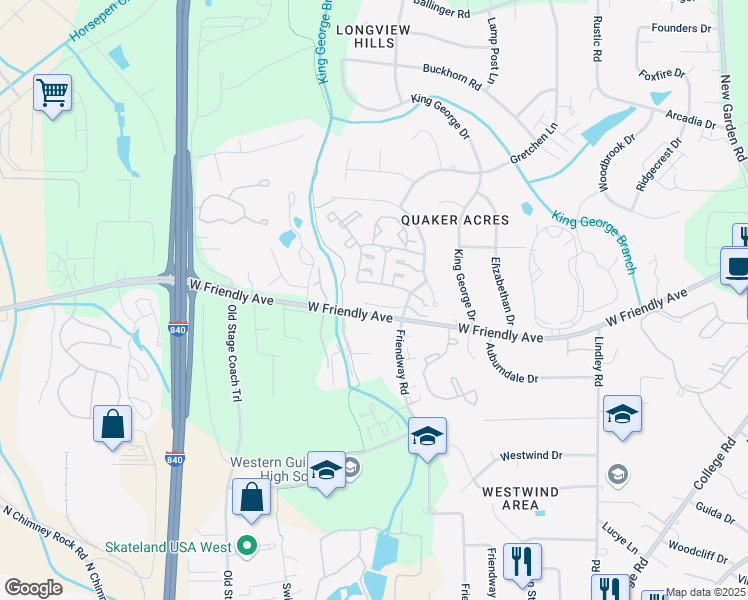 map of restaurants, bars, coffee shops, grocery stores, and more near 6616 Portrait Drive in Greensboro