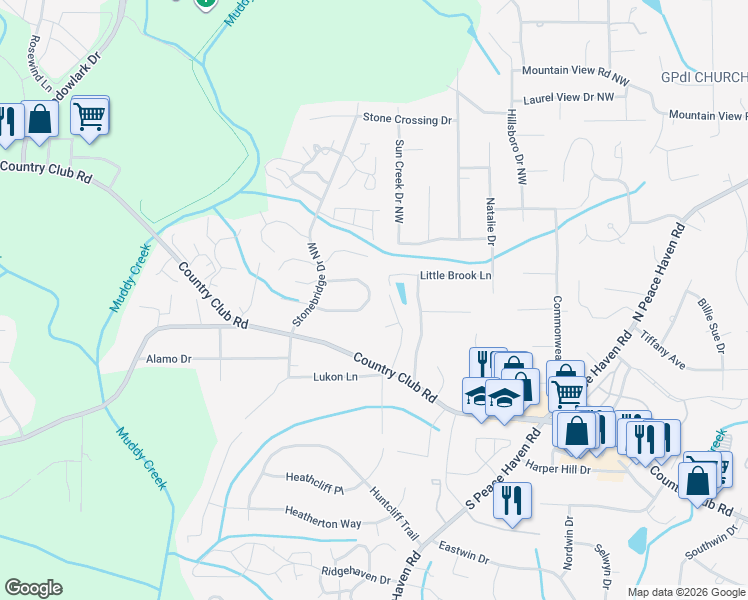 map of restaurants, bars, coffee shops, grocery stores, and more near 214 Lamplighter Circle in Winston-Salem