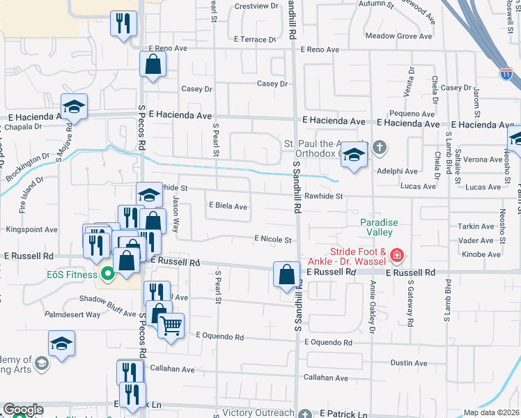 map of restaurants, bars, coffee shops, grocery stores, and more near 3699 Lorraine Lane in Las Vegas
