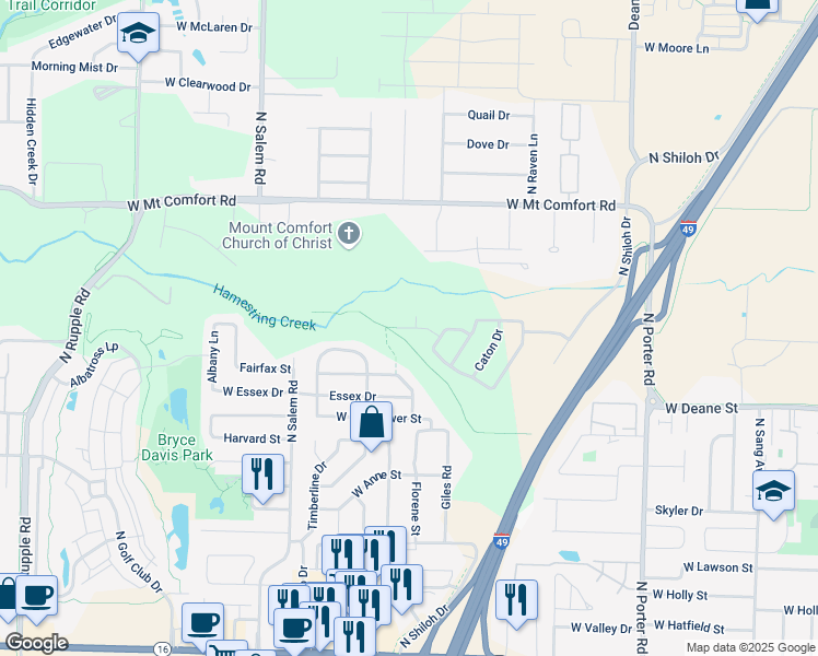 map of restaurants, bars, coffee shops, grocery stores, and more near 3062 West Marigold Drive in Fayetteville