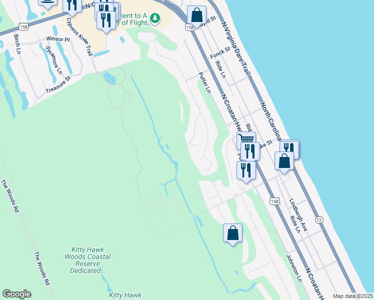 map of restaurants, bars, coffee shops, grocery stores, and more near 4803 Palmer Drive in Kitty Hawk