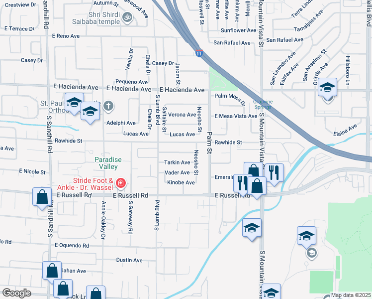 map of restaurants, bars, coffee shops, grocery stores, and more near 4291 Skywalker Avenue in Las Vegas