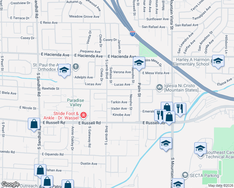 map of restaurants, bars, coffee shops, grocery stores, and more near 4291 Skywalker Avenue in Las Vegas