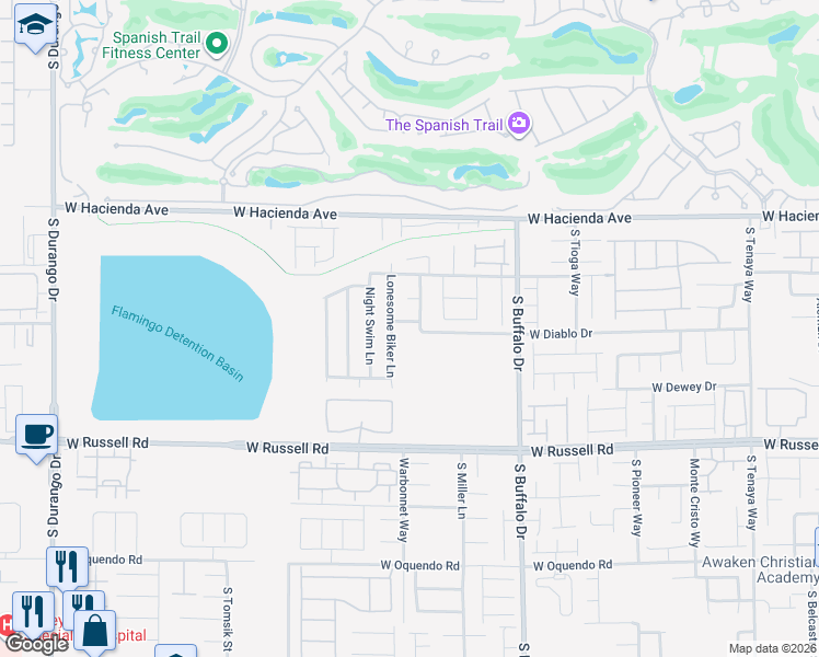 map of restaurants, bars, coffee shops, grocery stores, and more near 5509 Lonesome Biker in Las Vegas