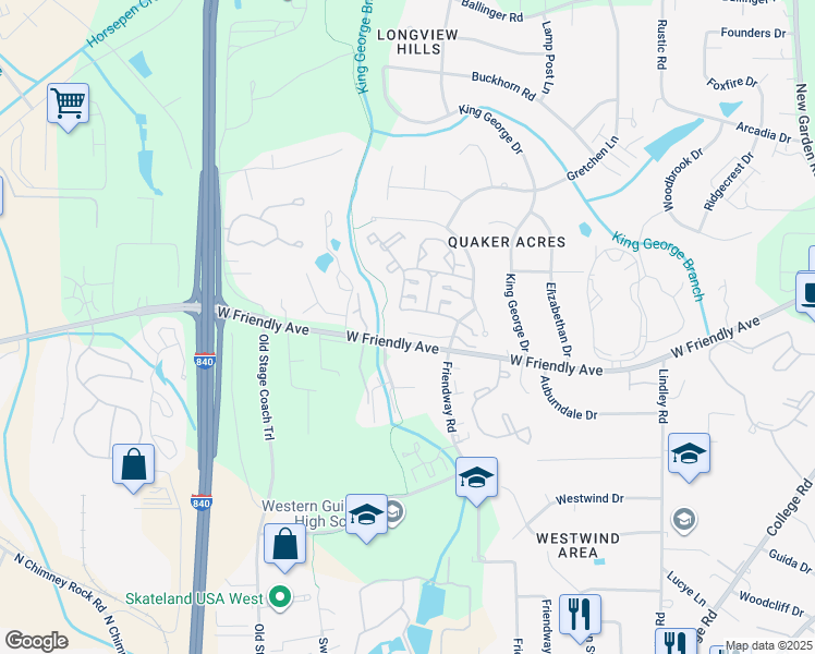 map of restaurants, bars, coffee shops, grocery stores, and more near 6628 Portrait Drive in Greensboro