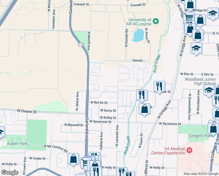 map of restaurants, bars, coffee shops, grocery stores, and more near 893 West Peachtree Drive in Fayetteville