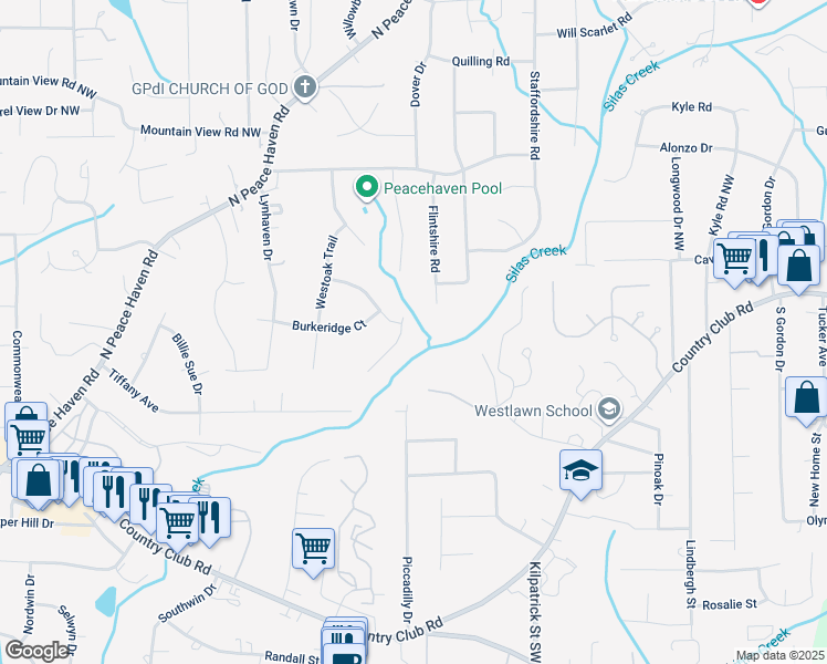 map of restaurants, bars, coffee shops, grocery stores, and more near 371 Flyntvalley Court in Winston-Salem