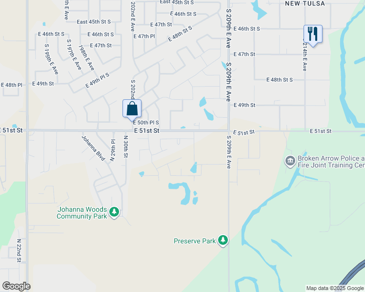 map of restaurants, bars, coffee shops, grocery stores, and more near 3625 North 35th Street in Broken Arrow