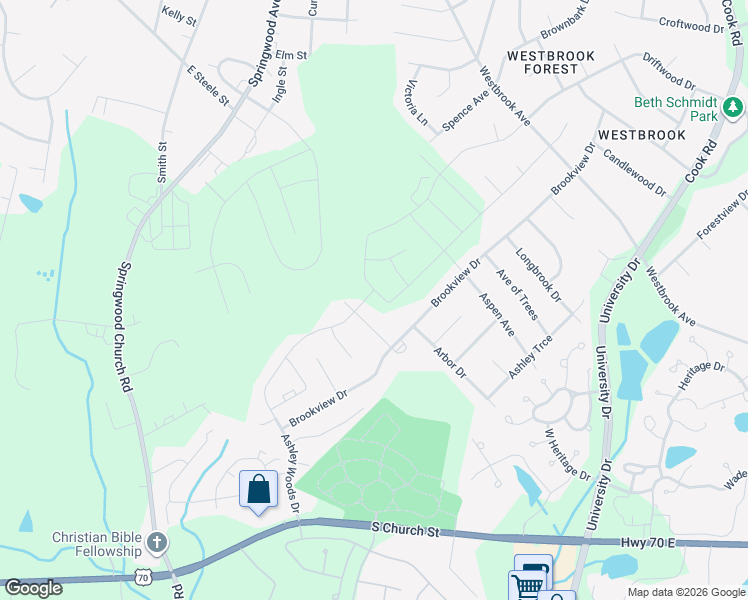 map of restaurants, bars, coffee shops, grocery stores, and more near 109 White Poplar Drive in Gibsonville
