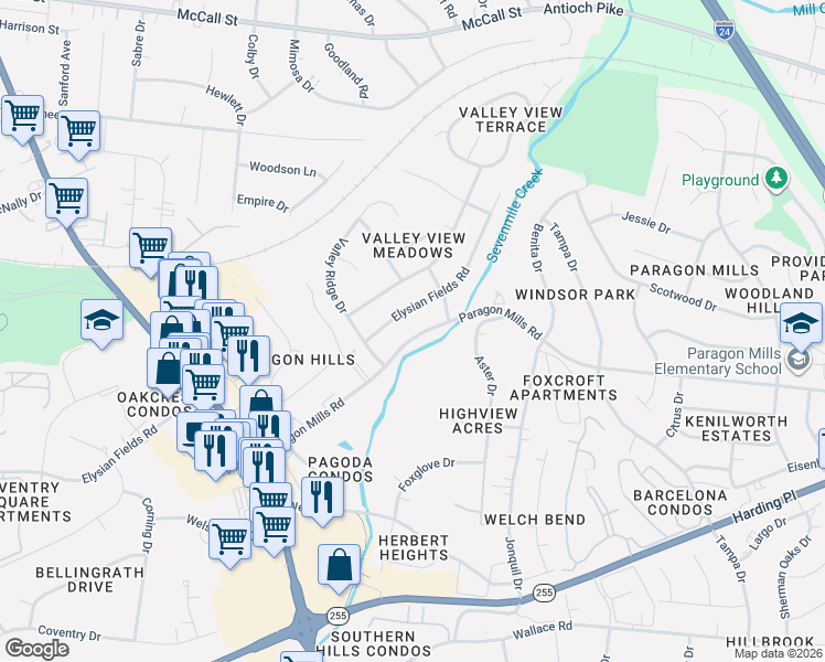 map of restaurants, bars, coffee shops, grocery stores, and more near 484 Paragon Mills Road in Nashville