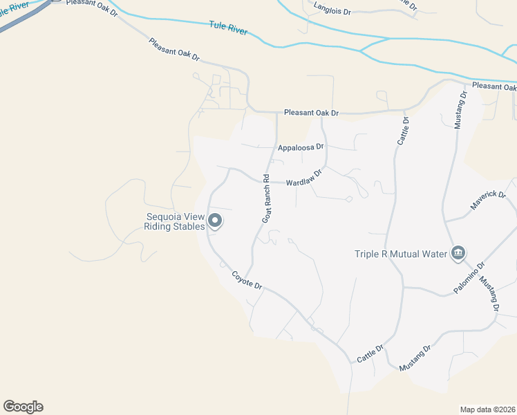 map of restaurants, bars, coffee shops, grocery stores, and more near 16435-16489 Goat Ranch Road in Springville
