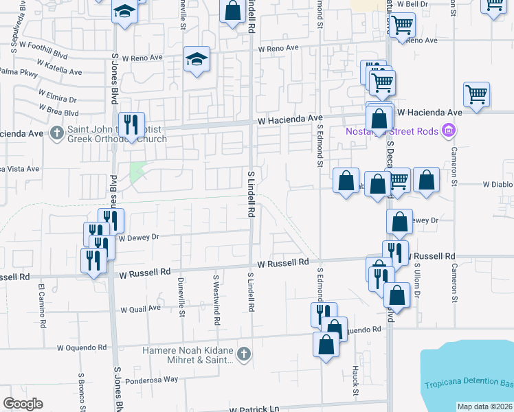 map of restaurants, bars, coffee shops, grocery stores, and more near 5531 Doubleday Street in Las Vegas