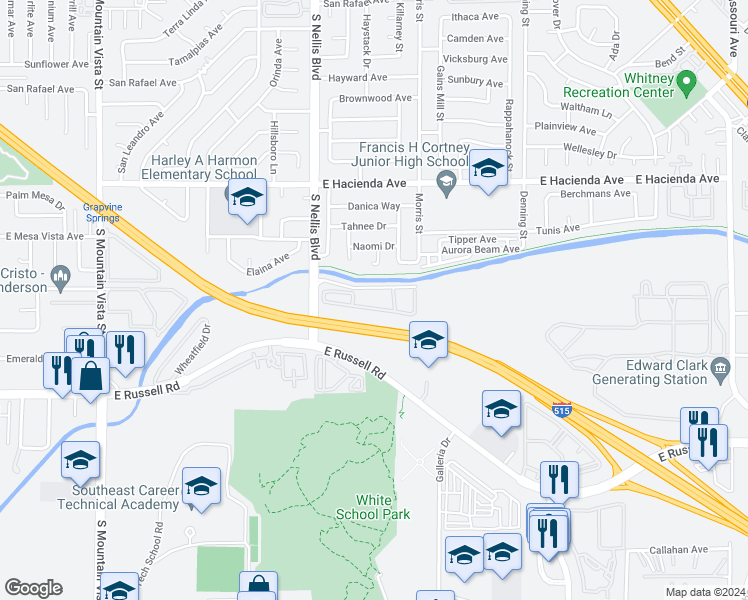 map of restaurants, bars, coffee shops, grocery stores, and more near 5502 South Nellis Boulevard in Las Vegas