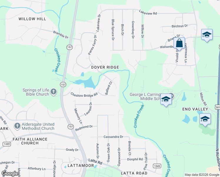 map of restaurants, bars, coffee shops, grocery stores, and more near 6 Ballard Court in Durham