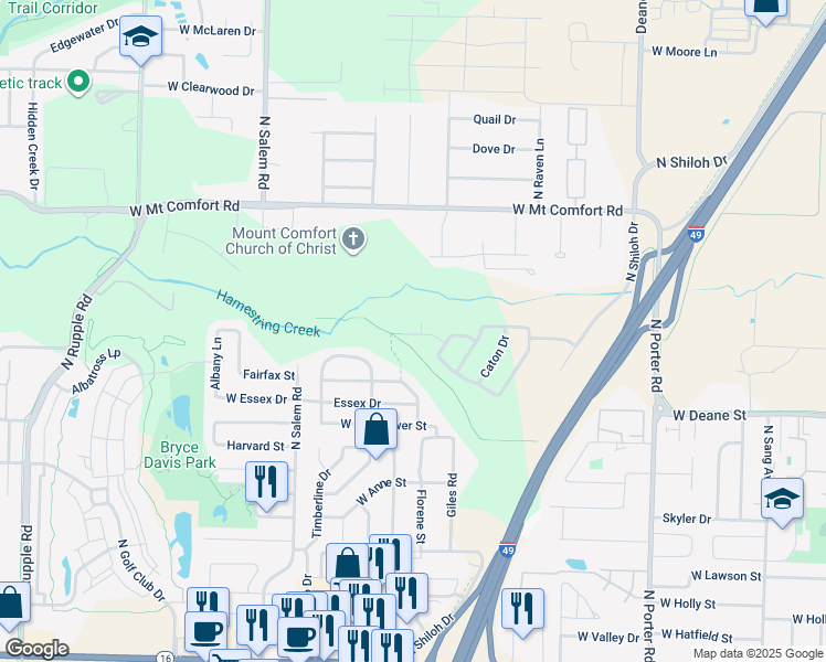 map of restaurants, bars, coffee shops, grocery stores, and more near 3062 West Marigold Drive in Fayetteville