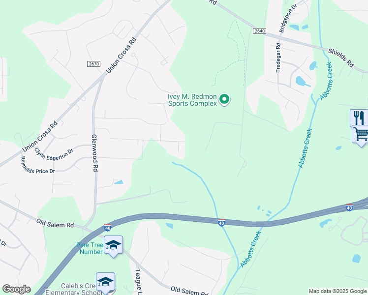 map of restaurants, bars, coffee shops, grocery stores, and more near 1301 Mar-Vista Ln in Kernersville