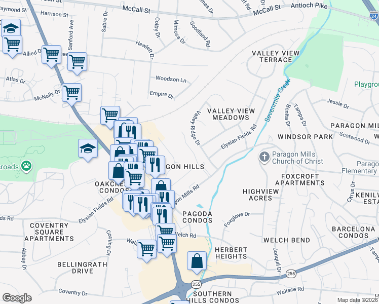 map of restaurants, bars, coffee shops, grocery stores, and more near 500 Paragon Mills Road in Nashville