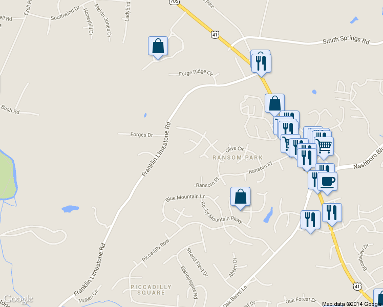 map of restaurants, bars, coffee shops, grocery stores, and more near 3217 Grace Crest Point in Nashville