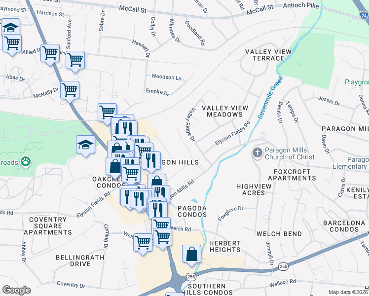 map of restaurants, bars, coffee shops, grocery stores, and more near 500 Paragon Mills Road in Nashville