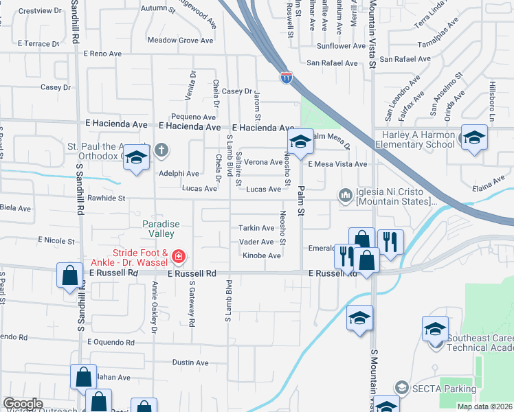 map of restaurants, bars, coffee shops, grocery stores, and more near 4291 Skywalker Avenue in Las Vegas