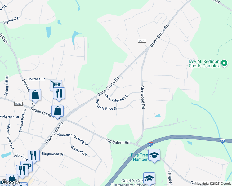 map of restaurants, bars, coffee shops, grocery stores, and more near 235 Lee Smith Lane in Kernersville