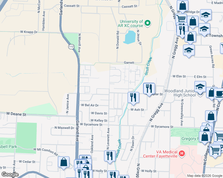 map of restaurants, bars, coffee shops, grocery stores, and more near 774 West Poplar Street in Fayetteville