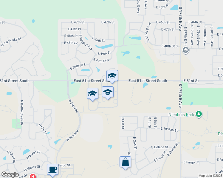 map of restaurants, bars, coffee shops, grocery stores, and more near 301 East Omaha Street in Broken Arrow
