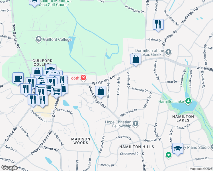 map of restaurants, bars, coffee shops, grocery stores, and more near 719 Cannon Road in Greensboro