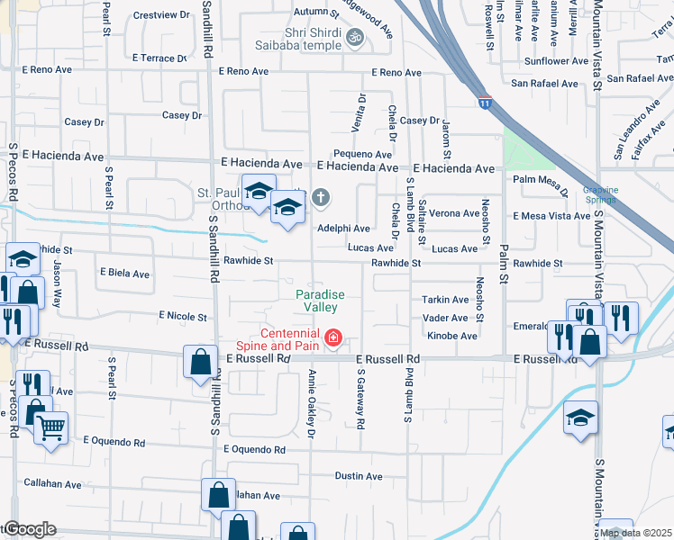 map of restaurants, bars, coffee shops, grocery stores, and more near 5534 Annie Oakley Drive in Las Vegas