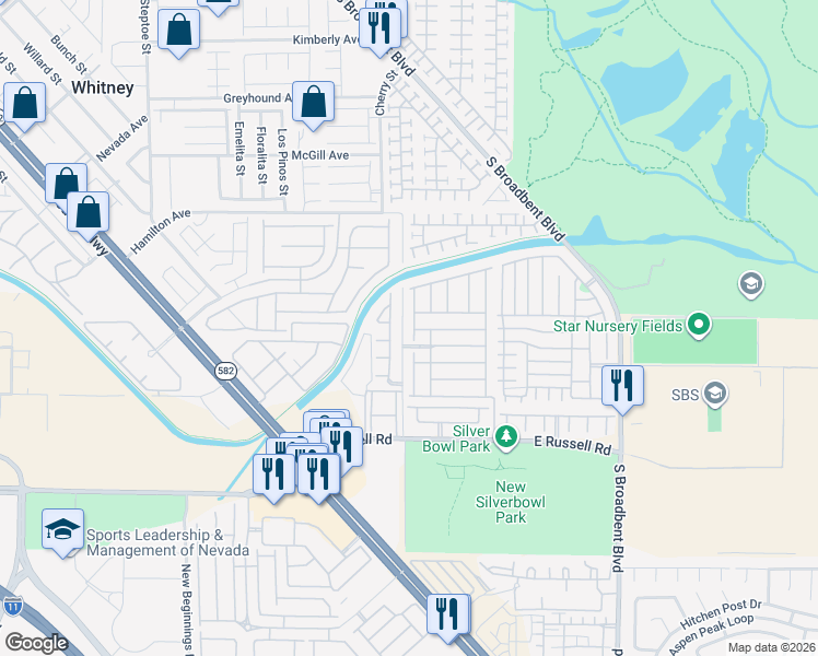 map of restaurants, bars, coffee shops, grocery stores, and more near 5506 Silent Springs Drive in Las Vegas