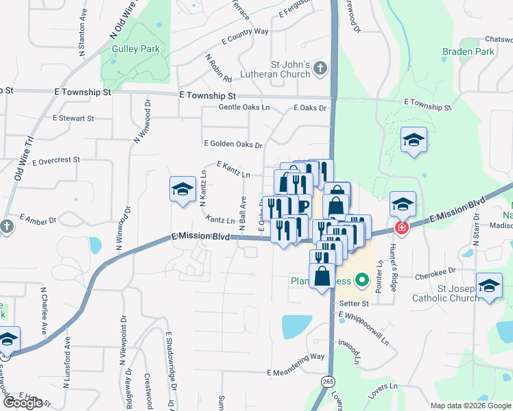 map of restaurants, bars, coffee shops, grocery stores, and more near 2006 North Ball Avenue in Fayetteville