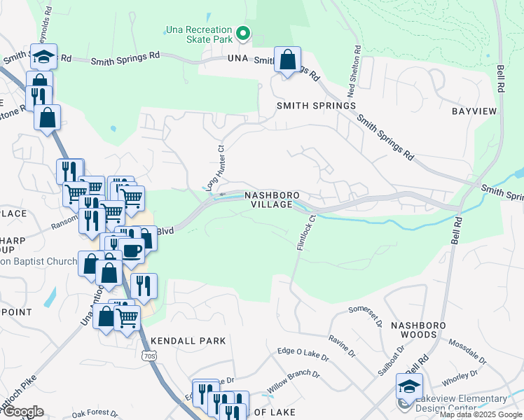 map of restaurants, bars, coffee shops, grocery stores, and more near 1121 Nashboro Boulevard in Nashville