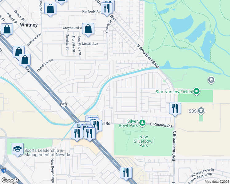 map of restaurants, bars, coffee shops, grocery stores, and more near 5506 Silent Springs Drive in Las Vegas