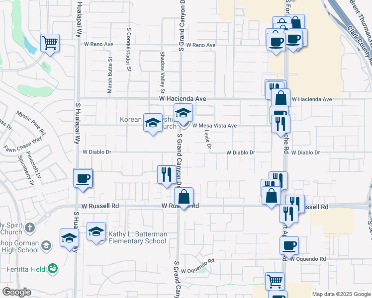 map of restaurants, bars, coffee shops, grocery stores, and more near 9795 West Diablo Drive in Las Vegas