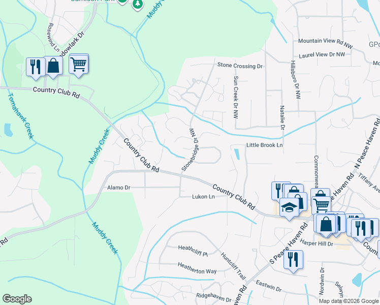 map of restaurants, bars, coffee shops, grocery stores, and more near 100 Lamplighter Circle in Winston-Salem