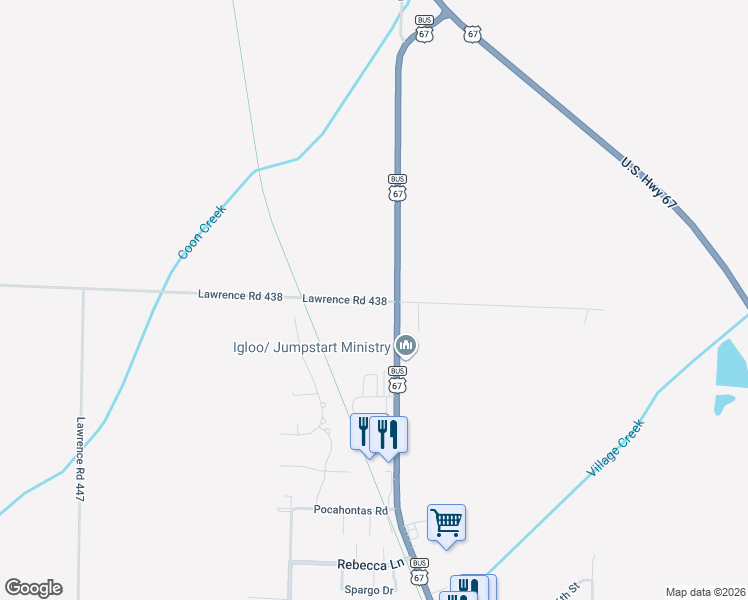 map of restaurants, bars, coffee shops, grocery stores, and more near 3285 Highway 67b in Walnut Ridge