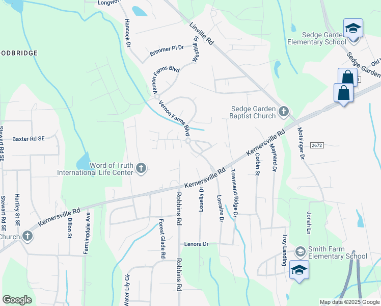 map of restaurants, bars, coffee shops, grocery stores, and more near 118 Townsend Drive in Winston-Salem