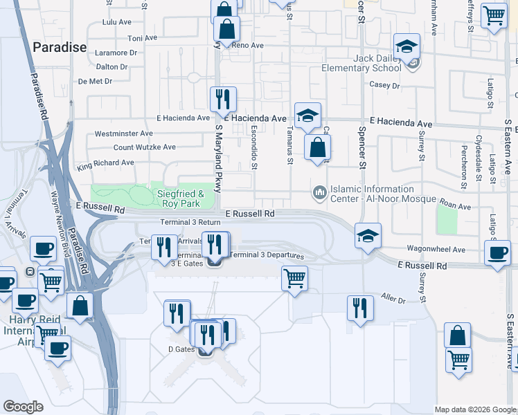 map of restaurants, bars, coffee shops, grocery stores, and more near 1371 Di Blasi Drive in Las Vegas