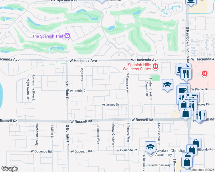 map of restaurants, bars, coffee shops, grocery stores, and more near 7497 Blue Lotus Avenue in Las Vegas