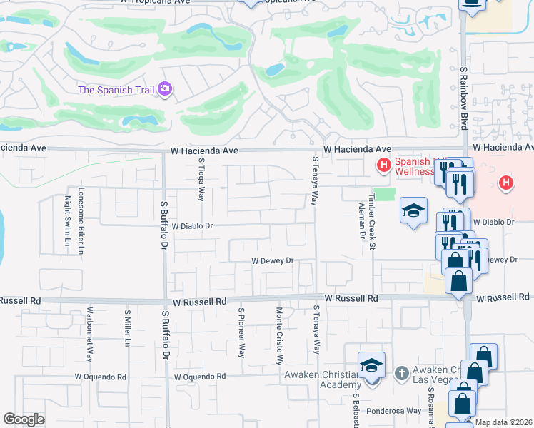 map of restaurants, bars, coffee shops, grocery stores, and more near 7519 West Diablo Drive in Las Vegas