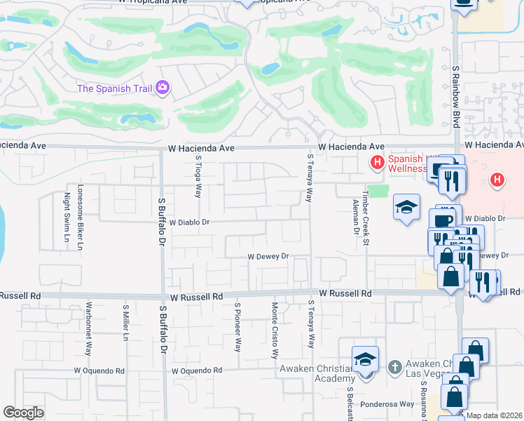 map of restaurants, bars, coffee shops, grocery stores, and more near 7519 West Diablo Drive in Las Vegas